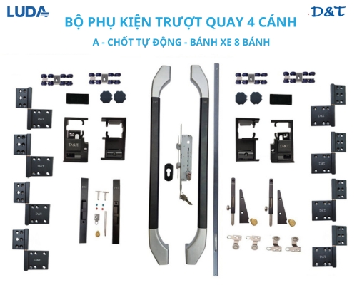 Bộ phụ kiện trượt quay 4 cánh A – chốt tự động – bánh xe 8 bánh