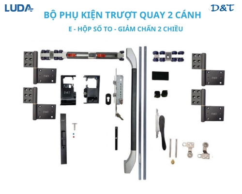 Bộ phụ kiện trượt quay 2 cánh E hộp số to giảm chấn 2 chiều