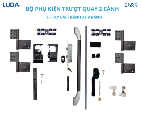 Bộ phụ kiện trượt quay 2 cánh E tay cài bánh xe 8 bánh