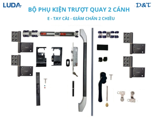 Bộ phụ kiện trượt quay 2 cánh E tay cài giảm chấn 2 chiều