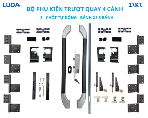 Bộ phụ kiện trượt quay 4 cánh E chốt tự động bánh xe 8 bánh