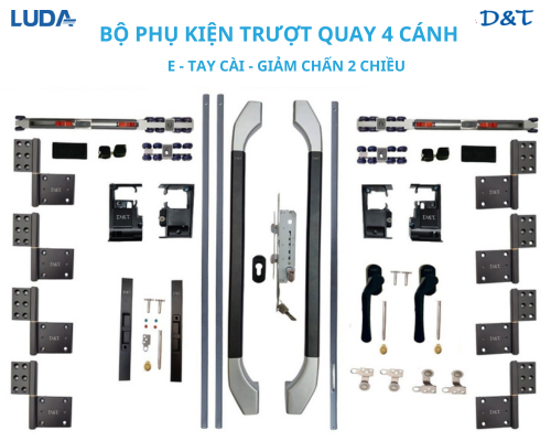 Bộ phụ kiện trượt quay 4 cánh E tay cài giảm chấn 2 chiều