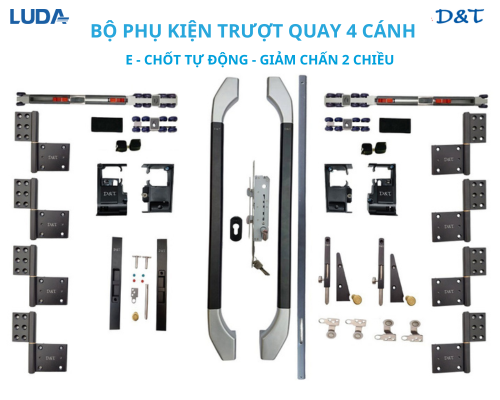 Bộ phụ kiện trượt quay 4 cánh E chốt tự động giảm chấn 2 chiều