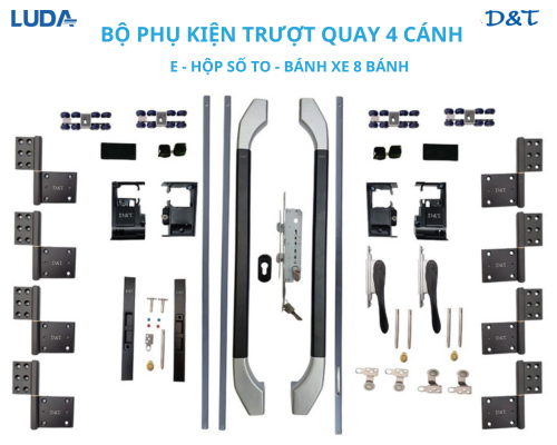 Bộ phụ kiện trượt quay 4 cánh E hộp số to bánh xe 8 bánh