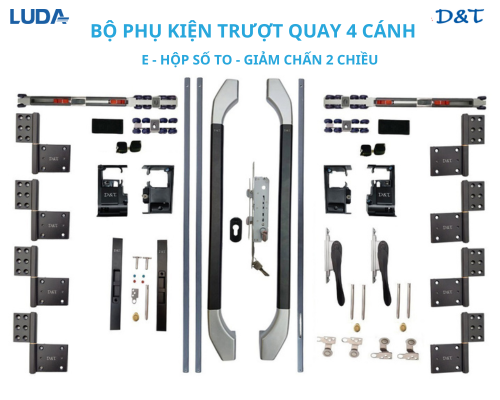 Bộ phụ kiện trượt quay 4 cánh E hộp số to giảm chấn 2 chiều