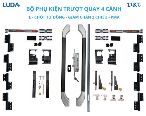 Bộ phụ kiện trượt quay 4 cánh E chốt tự động giảm chấn 2 chiều PMA