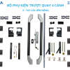 Bộ phụ kiện trượt quay 4 cánh E tay cài liên động bánh xe 8 bánh