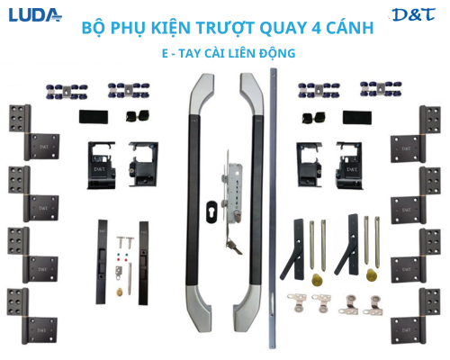 Bộ phụ kiện trượt quay 4 cánh E tay cài liên động bánh xe 8 bánh